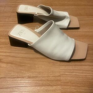 Zara Women's White Block Heel Mules